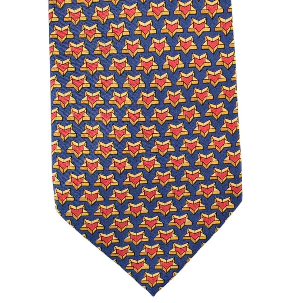 Gucci Made In Italy 100% Silk 3D Graphic Star Print Blue Red Yellow Stars Tie OS